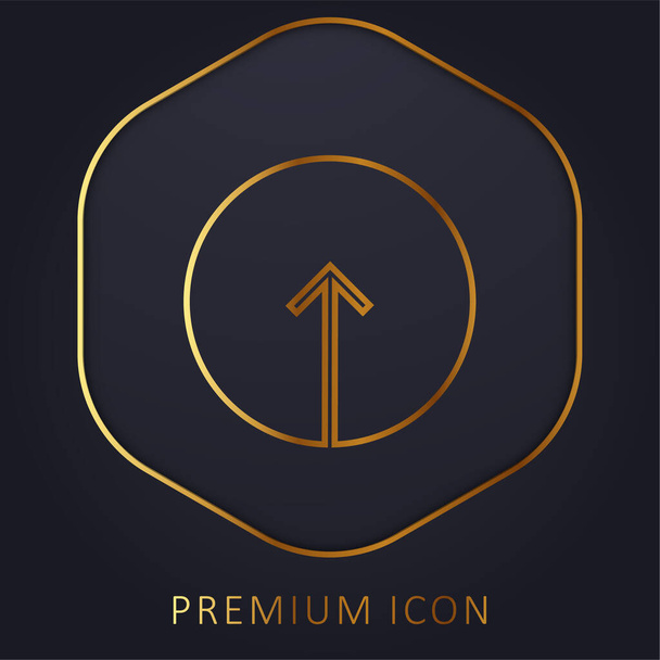 Flecha hacia arriba dentro de un botón circular línea de oro logotipo premium o icono - Vector, imagen