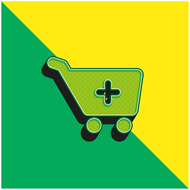Adicionar ao carrinho de compras Green and yellow modern 3d vector icon logo - Vetor, Imagem