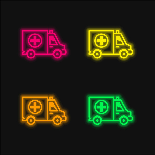 Big Ambulance quatre couleurs rougeoyantes icône vectorielle néon - Vecteur, image