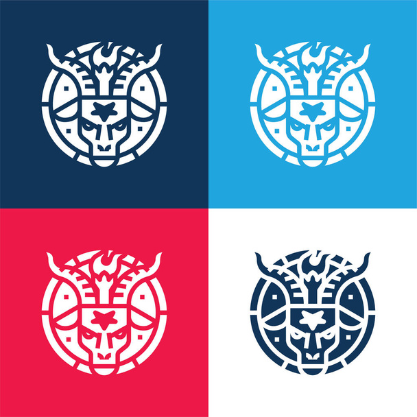 Baphomet azul y rojo conjunto de iconos mínimo de cuatro colores - Vector, Imagen