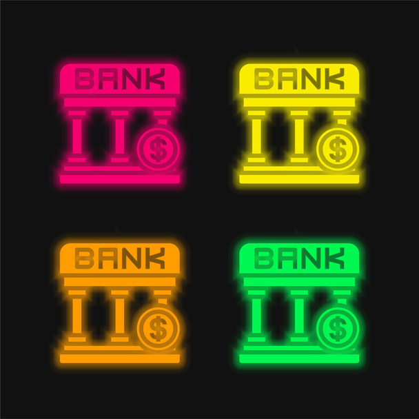Bank cztery kolory świecące neon wektor ikona - Wektor, obraz