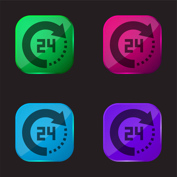24 ore quattro colori icona pulsante di vetro - Vettoriali, immagini