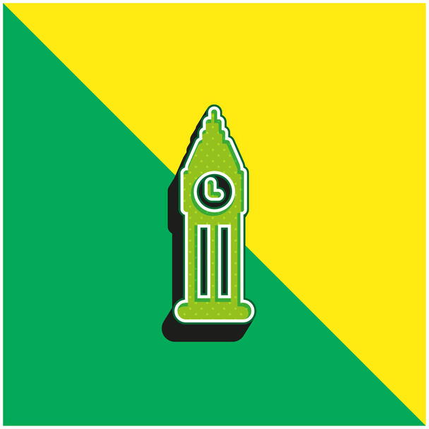 Big Ben Green és sárga modern 3D vektor ikon logó - Vektor, kép