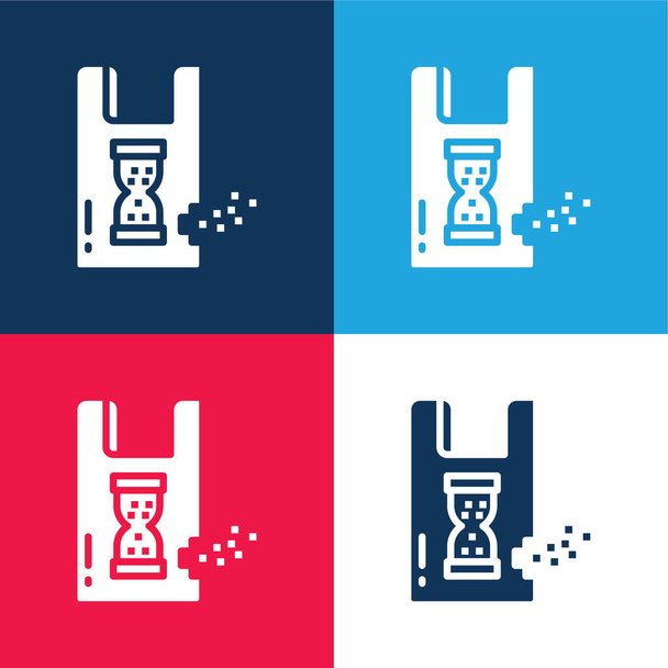 Ensemble d'icônes minimes biodégradables bleu et rouge quatre couleurs - Vecteur, image