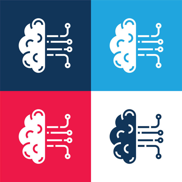 Künstliche Intelligenz blau und rot vier Farben minimalen Symbolsatz - Vektor, Bild