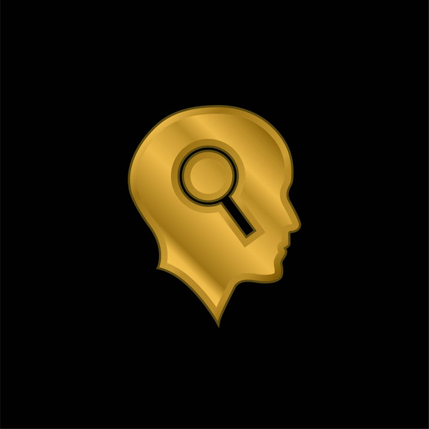 Cabeza calva con lupa chapado en oro icono metálico o logo vector - Vector, imagen