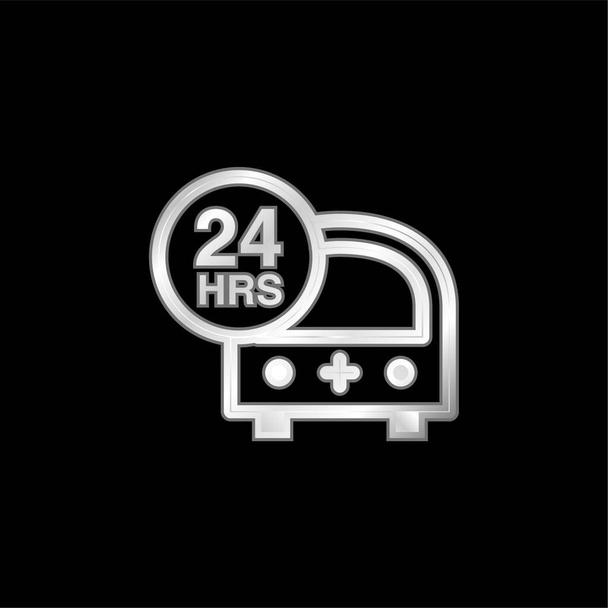 24 Saat Acil Ambulans Gümüş kaplama metalik simge - Vektör, Görsel