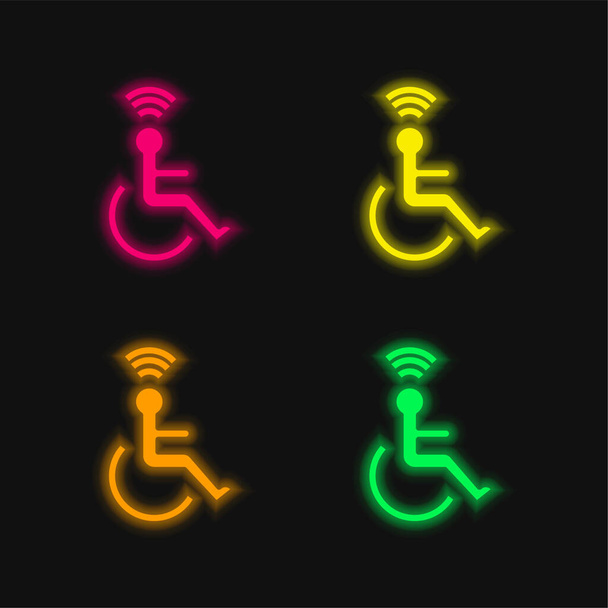 Accesibility four color glowing neon vector icon - Vector, Image