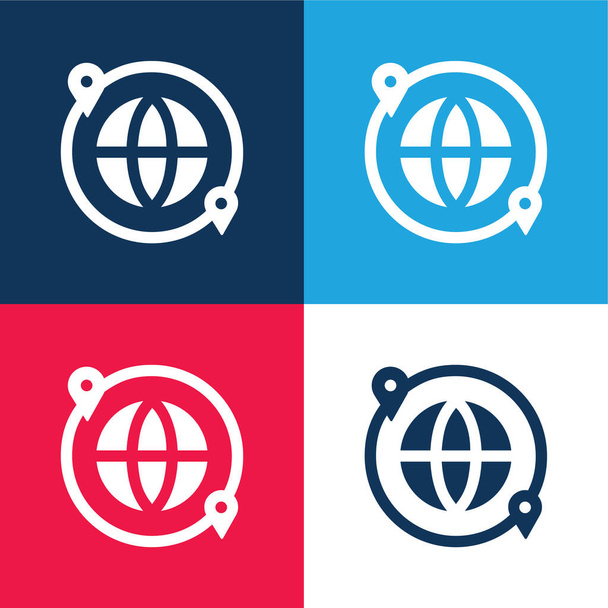 Alrededor del mundo azul y rojo conjunto de iconos mínimo de cuatro colores - Vector, imagen