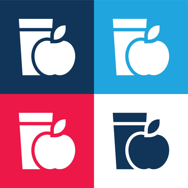 Frühstück blau und rot vier Farben minimales Symbol-Set - Vektor, Bild