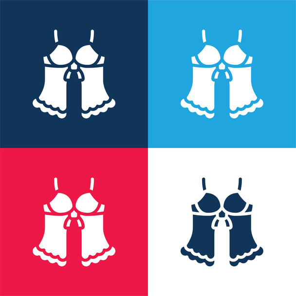 Babydoll blauw en rood vier kleuren minimale pictogram set - Vector, afbeelding