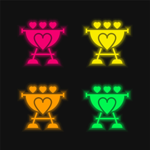 Барбекю четыре цвета светящийся неоновый вектор значок - Вектор,изображение
