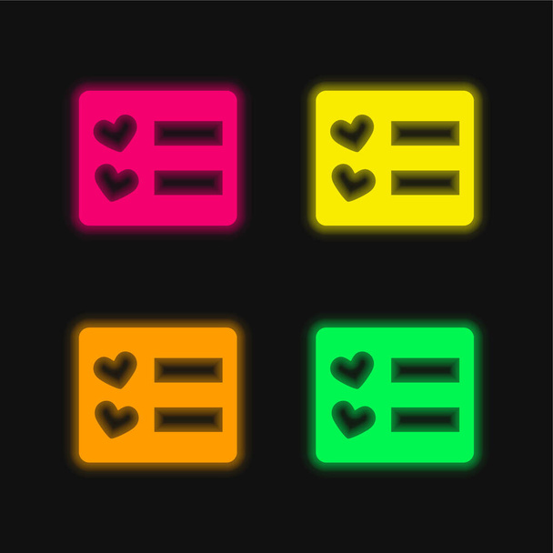 Tarjeta de cumpleaños de cuatro colores brillante icono de vectores de neón - Vector, Imagen