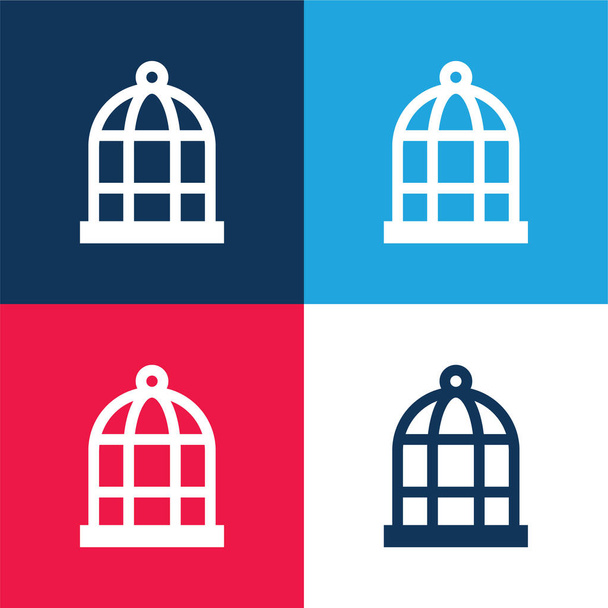 Cage à oiseaux bleu et rouge ensemble d'icônes minimes quatre couleurs - Vecteur, image