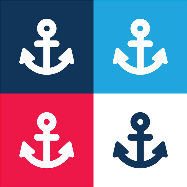 Ancla azul y rojo conjunto de iconos mínimo de cuatro colores - Vector, Imagen