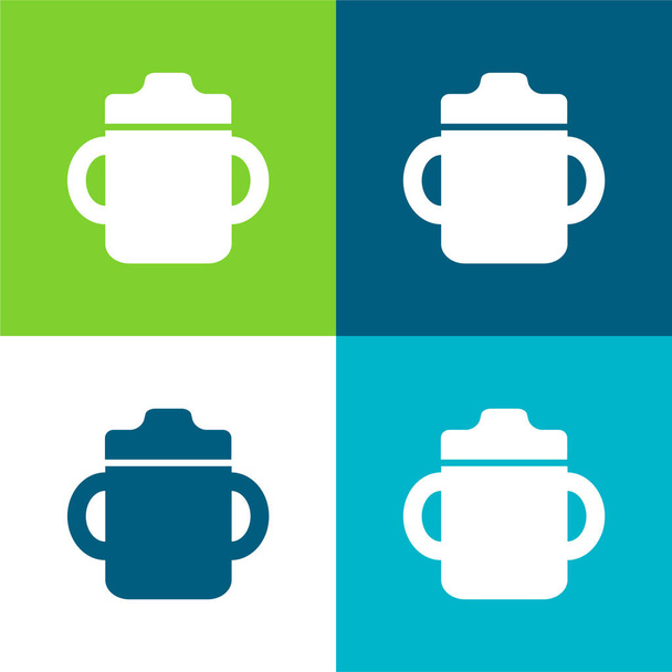 Baby Drinking Bottle With Handle On Both Sides Flat four color minimal icon set - Vector, Image