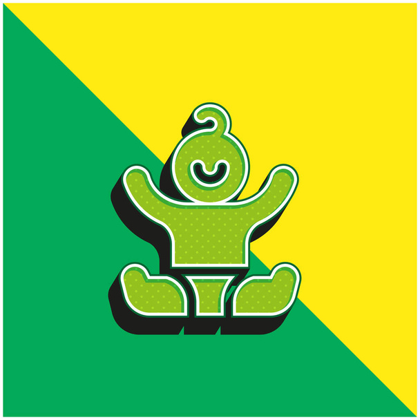 ベビーグリーンと黄色のモダンな3Dベクトルアイコンのロゴ - ベクター画像