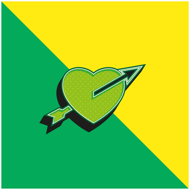 Nyíl egyenesen a szív Zöld és sárga modern 3D vektor ikon logó - Vektor, kép