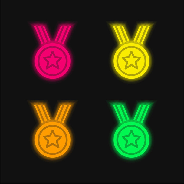 Нагорода чотири кольори, що світяться неоном Векторна піктограма
 - Вектор, зображення