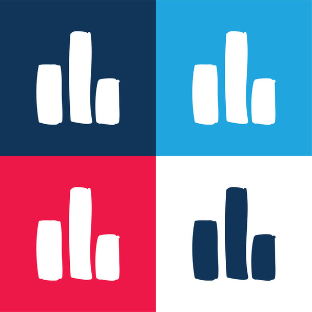 Graphique à barres bleu et rouge ensemble d'icônes minimales de quatre couleurs - Vecteur, image