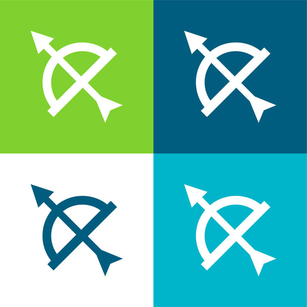 Arrow And Bow Flat four color minimal icon set - Vector, Image