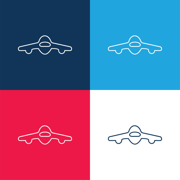 Avión frontal Ultrathin Transport azul y rojo conjunto de iconos mínimo de cuatro colores - Vector, imagen