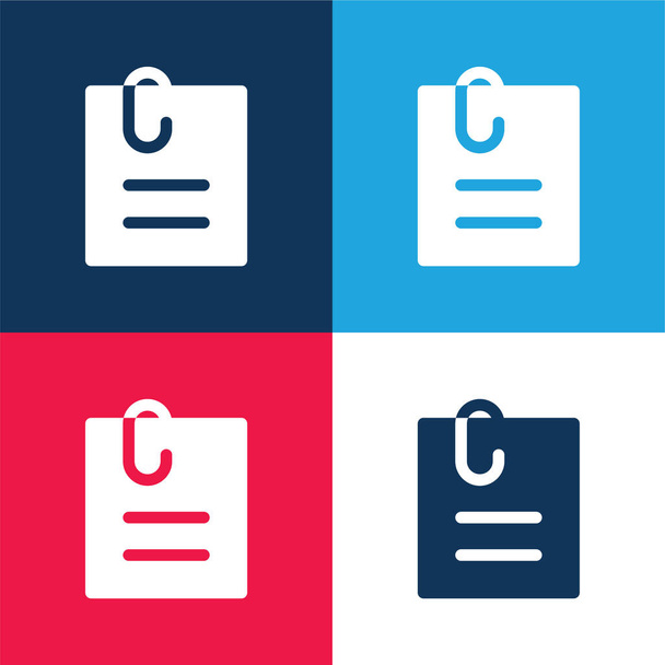 Připojený soubor modrá a červená čtyři barvy minimální ikona nastavena - Vektor, obrázek