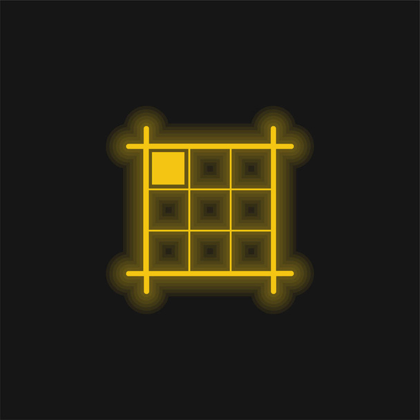 Boxed Layout Met Mark On The Northwest Direction geel gloeiend neon icoon - Vector, afbeelding