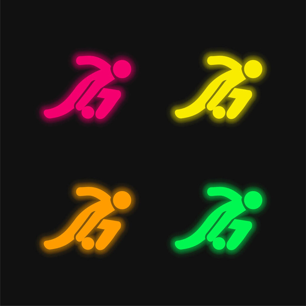 Bowling four color glowing neon vector icon - Vector, Image