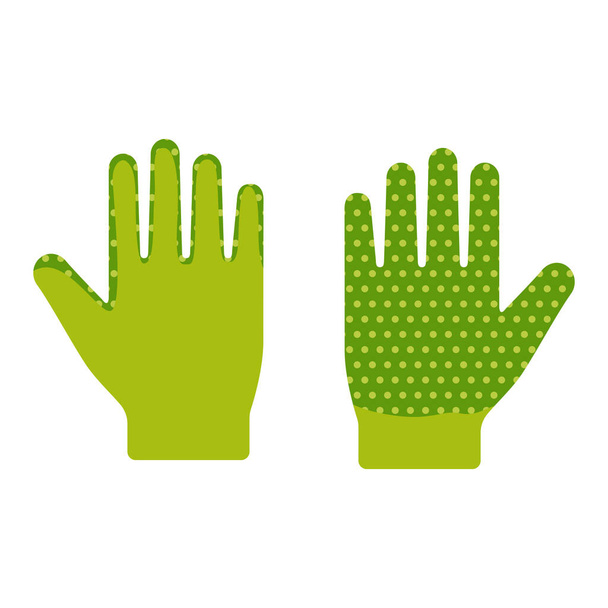 Groene werkhandschoenen met palmbescherming. Handbescherming in de tuin, andere werken. Tuinbouwconcept - Vector, afbeelding