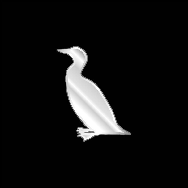 鳥の月の形の銀メッキ金属アイコン - ベクター画像