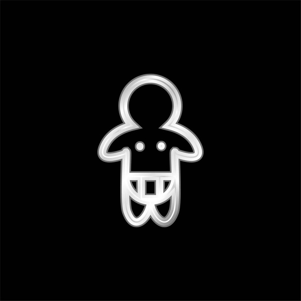 Baby Wearing Diaper Only Outline silver plated metallic icon - Vector, Image