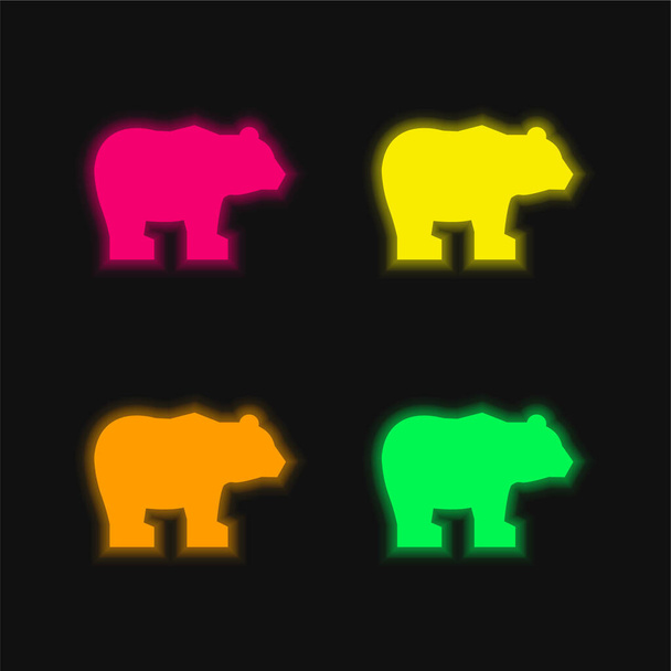 Ведмідь чотири кольори, що світяться неоном Векторна піктограма
 - Вектор, зображення