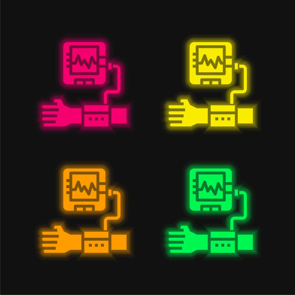 Blood Pressure four color glowing neon vector icon - Vector, Image