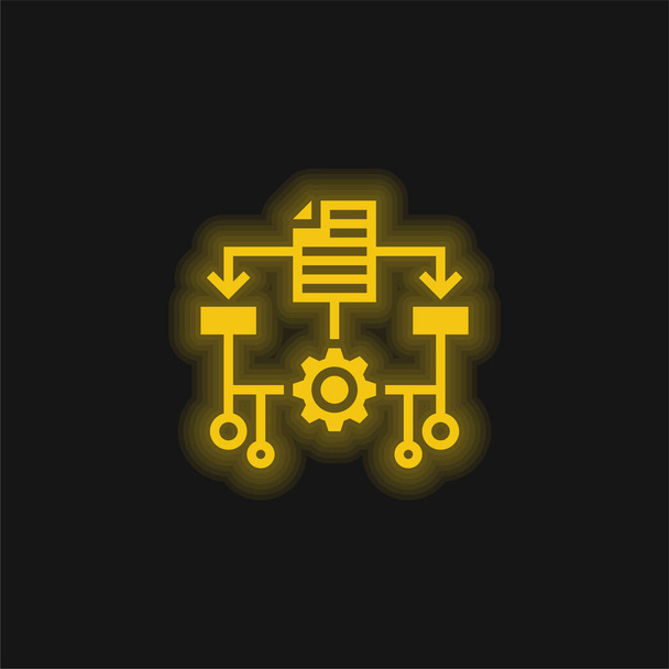 Алгоритм жёлтый светящийся неоновый значок - Вектор,изображение