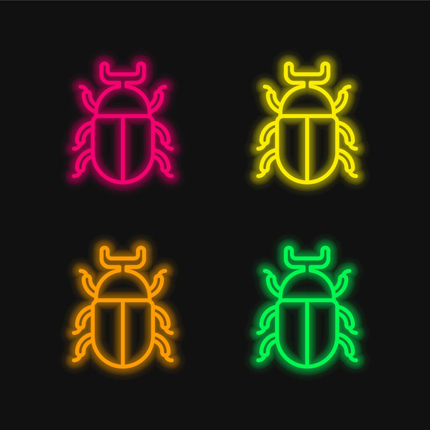 Beetle four color glowing neon vector icon - Vector, Image