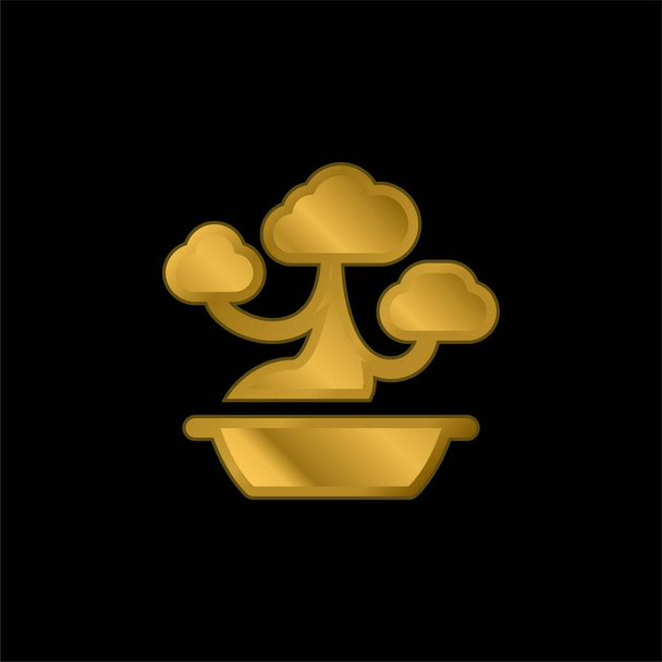 Bonsai gold plated metalic icon or logo vector - Vector, Image