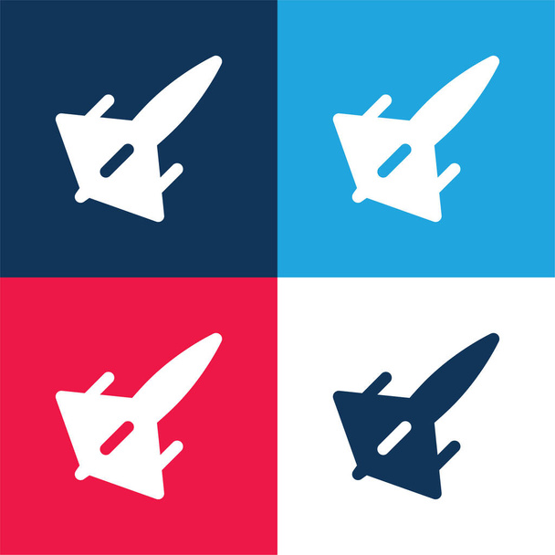 Angriff Flugzeug blau und rot vier Farben minimalen Symbolsatz - Vektor, Bild