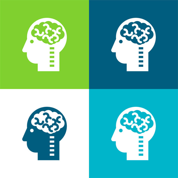 Cerebro en la cabeza plana de cuatro colores mínimo icono conjunto - Vector, Imagen