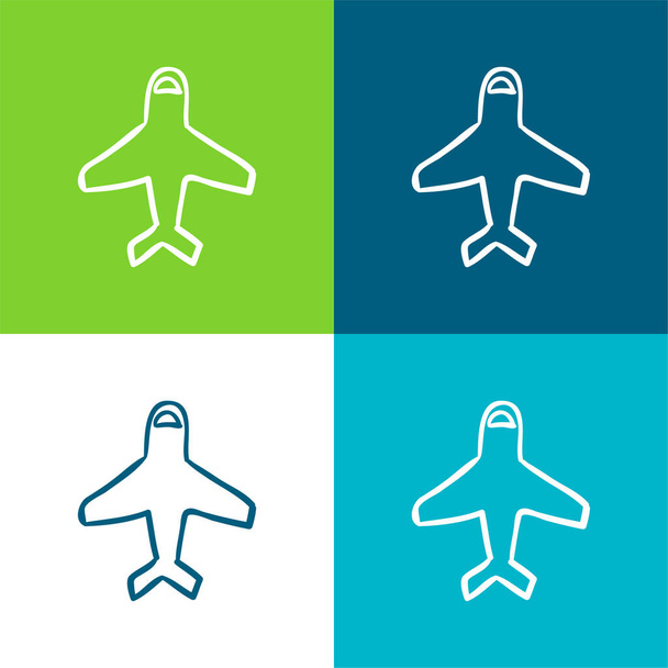 Esquema del avión que apunta hacia arriba Conjunto de iconos mínimo de cuatro colores plano - Vector, Imagen
