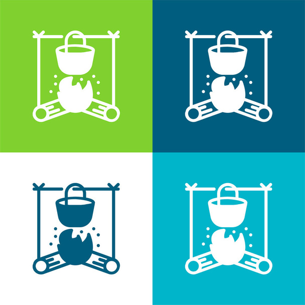 Bonfire Flat conjunto de iconos mínimo de cuatro colores - Vector, Imagen