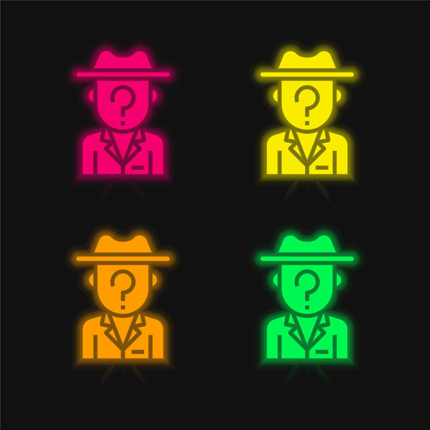 Anonymita čtyři barvy zářící neonový vektor ikona - Vektor, obrázek