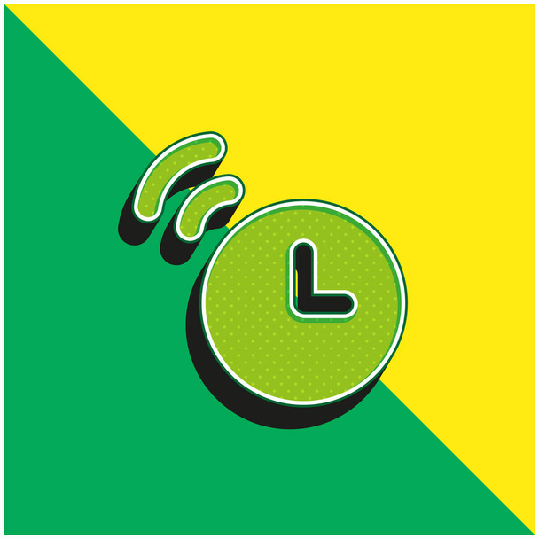 Reloj despertador verde y amarillo moderno vector 3d icono logotipo - Vector, Imagen