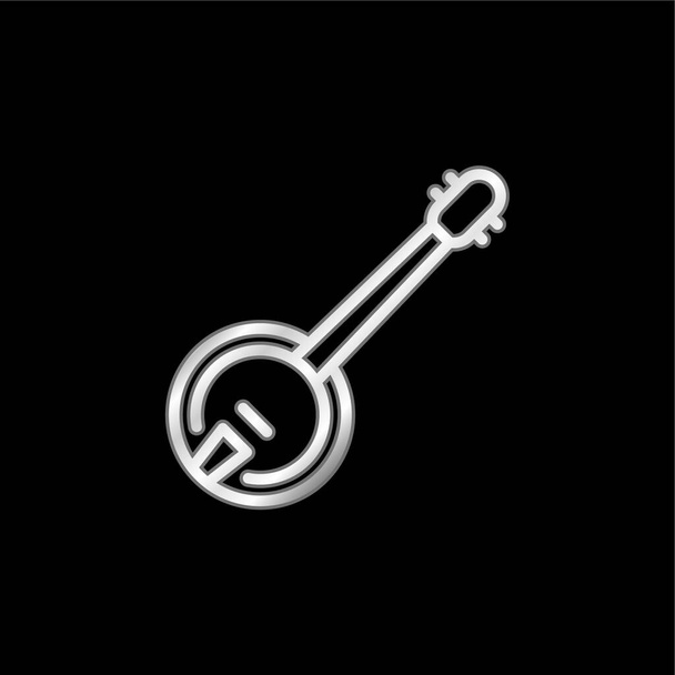 Banjo postříbřená kovová ikona - Vektor, obrázek