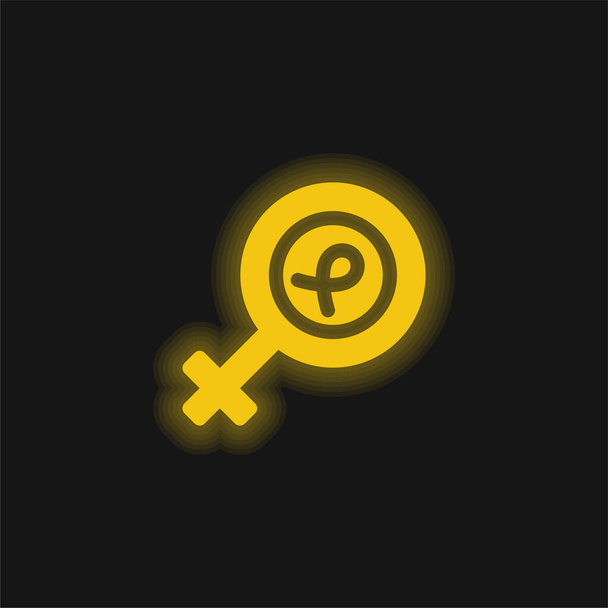 Câncer de mama amarelo brilhante ícone de néon - Vetor, Imagem
