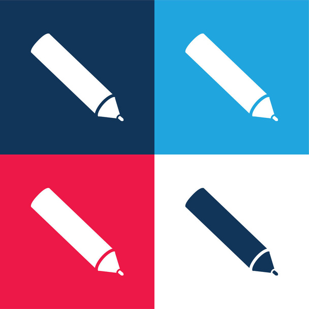 Чорна ручка синій і червоний чотири кольори мінімальний набір ікон - Вектор, зображення