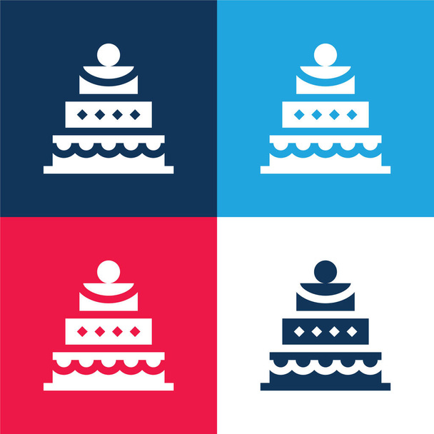 Torta di compleanno blu e rosso set di icone minime a quattro colori - Vettoriali, immagini