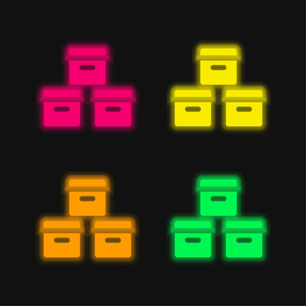 Pudełka cztery kolor świecący neon wektor ikona - Wektor, obraz