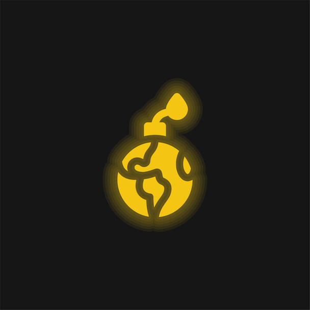Bomba sárga izzó neon ikon - Vektor, kép
