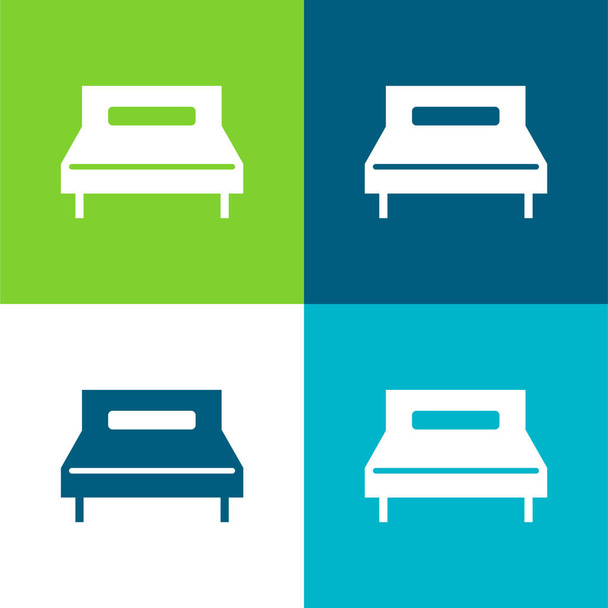 Big Double Bed Flat four color minimal icon set - Vector, Image